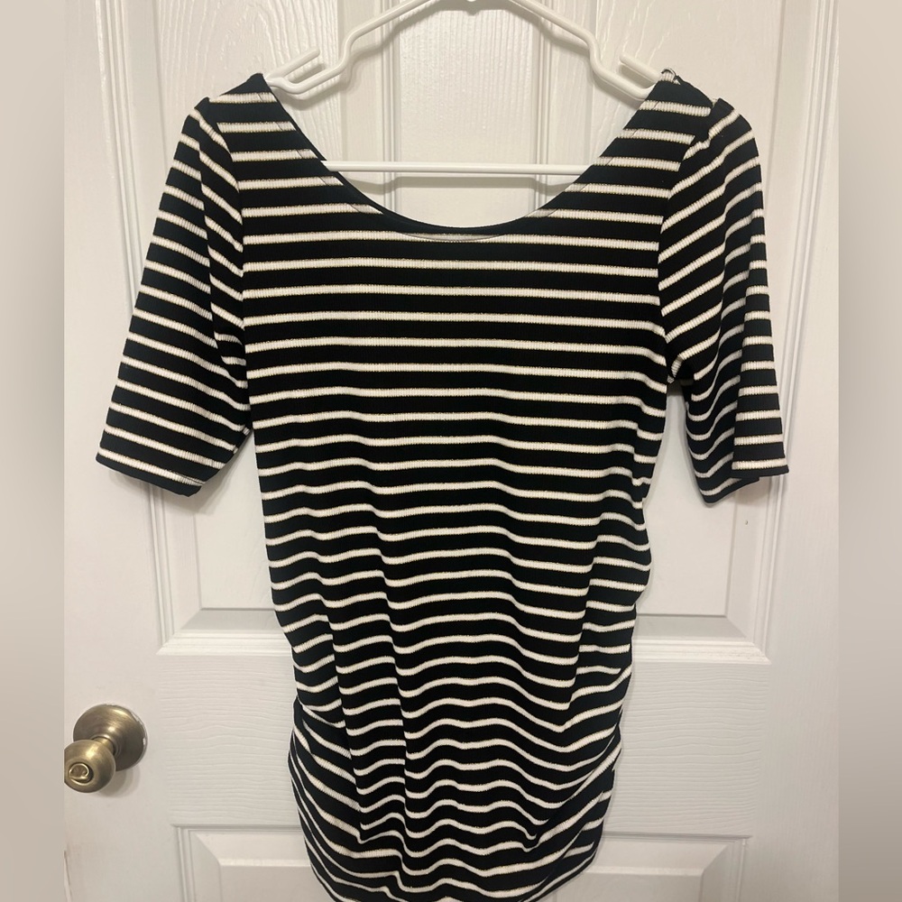 Isabel Maternity Black and White Striped Tee- Size Small